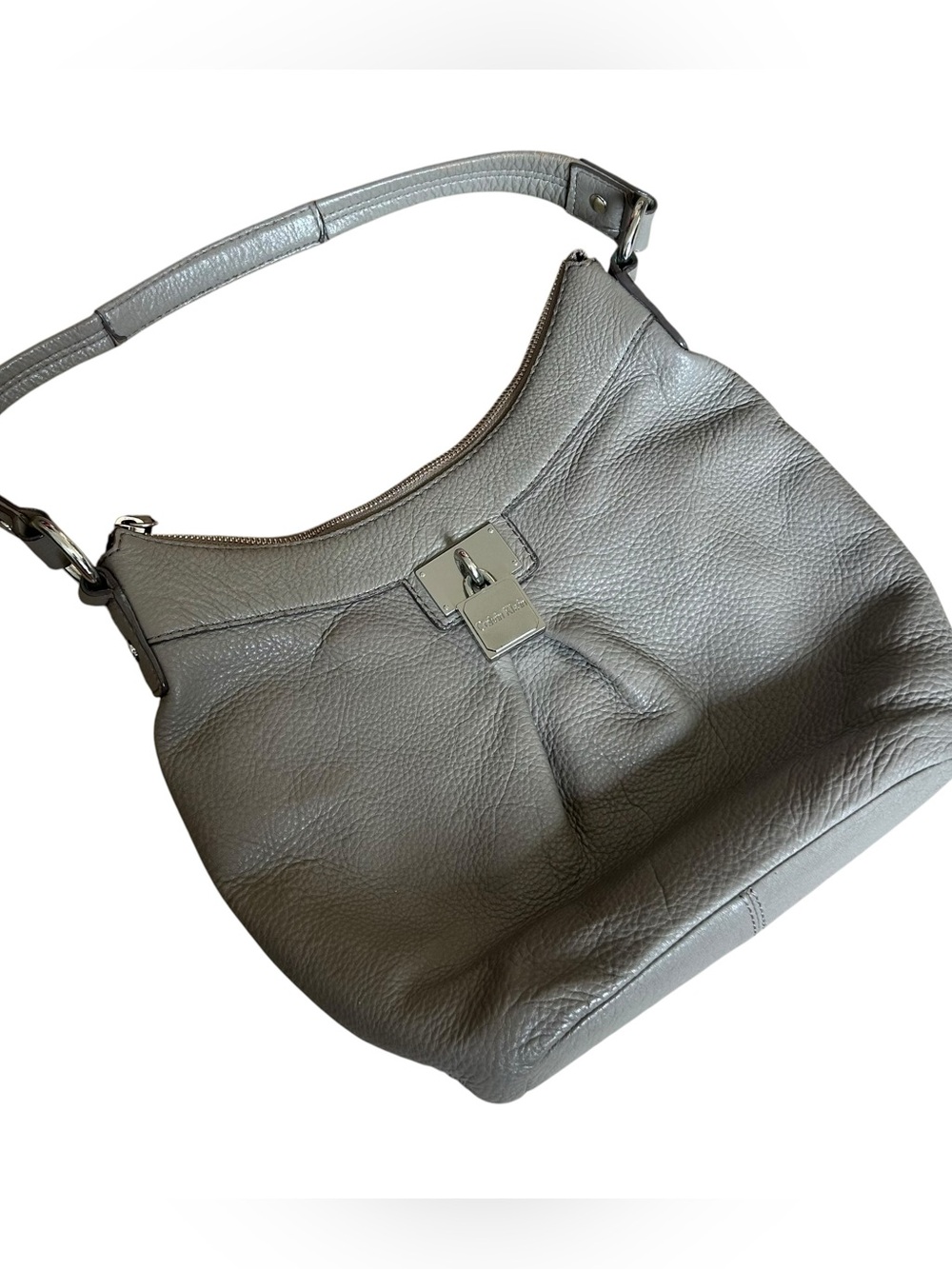 Light Gray Leather Calvin Klein CK Designer Purse Shoulder Bag Silver Hardware!